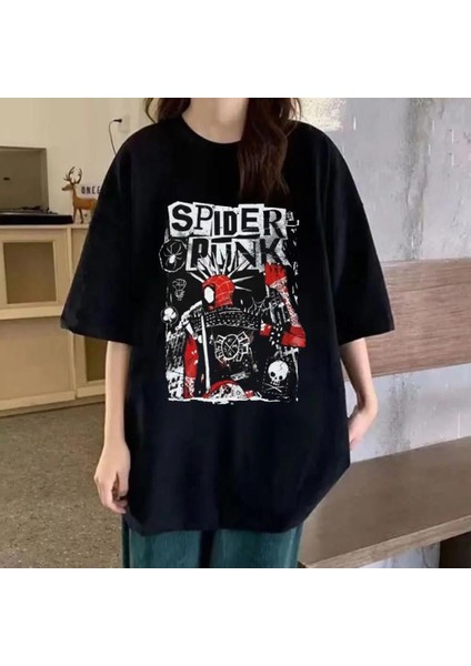Spider Punk Siyah Oversize T-Shirt