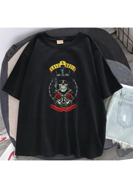 Rock Serisi Guns N' Roses Skull Siyah Oversize T-Shirt fiyatları