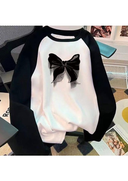 Ribbon Detay Reglan Uzun Kollu Beyaz T-Shirt