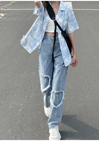 Y2K Heart Detail Kot Mavi Pantolon