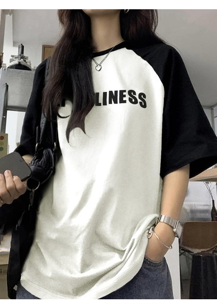 Y2K Ordeblıness Beyaz Reglan Kol Oversize T-Shirt