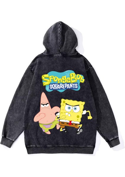 Yıkamalı Sponge Bob Vintage Kapüşonlu Sweatshirt