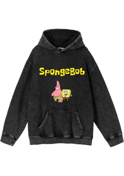 Yıkamalı Sponge Bob Vintage Kapüşonlu Sweatshirt