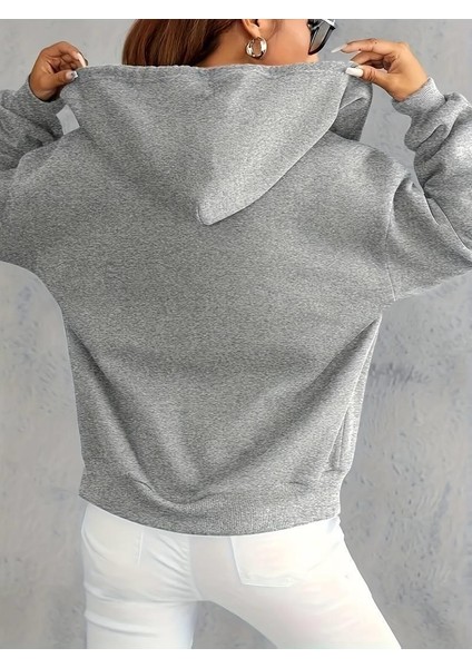 Punk Libes Baskılı Oversize Fermuarlı Gri Unisex Kapüşonlu Hırka fiyatları