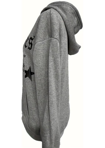 Punk Libes Baskılı Oversize Fermuarlı Gri Unisex Kapüşonlu Hırka modelleri
