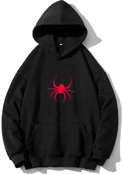 Spider Siyah Kapşonlu Sweatshirt