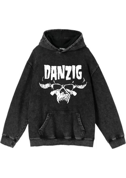 Yıkamalı Kumaş Rock Serisi Danzıg Kapüşonlu Hoodie Sweatshirt