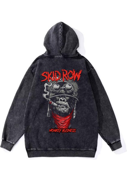 Yıkamalı Kumaş Rock Serisi Skidrow Kapüşonlu Hoodie Sweatshirt