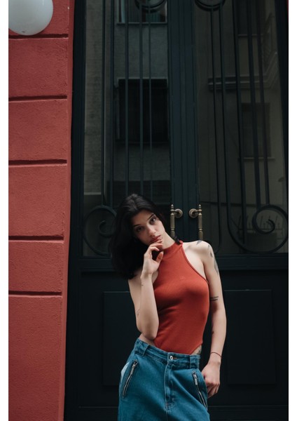 Kiremit Basic Fitilli Detail Crop Bluz modelleri