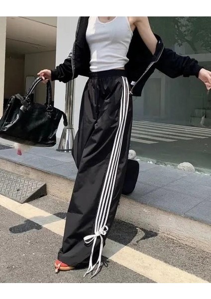 Kurdele Detail Çizgili Oversize Unisex Eşofman Altı