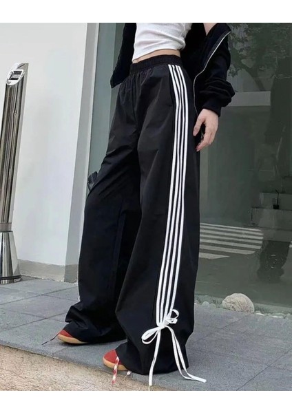 Kurdele Detail Çizgili Oversize Unisex Eşofman Altı modelleri