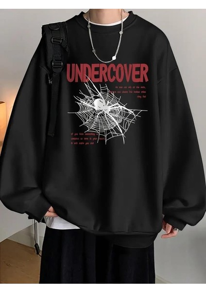Undercover Siyah Unisex Oversize Bisiklet Yaka Sweatshirt