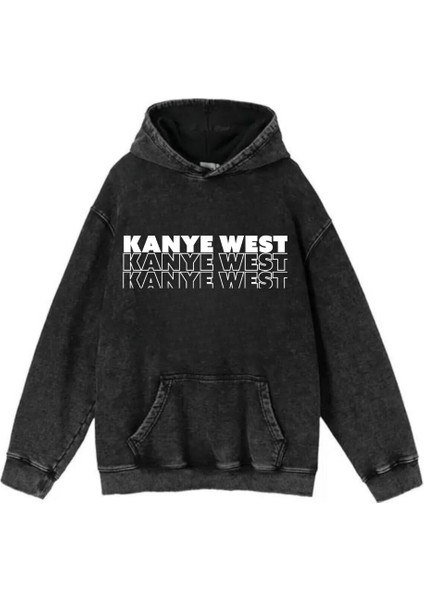 Yıkamalı Kanye West Vintage Kapüşonlu Sweatshirt