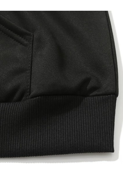 Y2K Star Baskılı Siyah Kapşonlu Sweatshirt