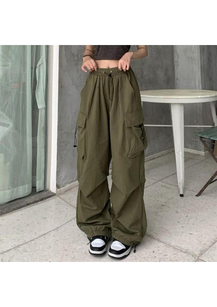 Yeşil Tactical Paraşüt Kumaş Kargo Cepli Oversize Unisex Pantolon