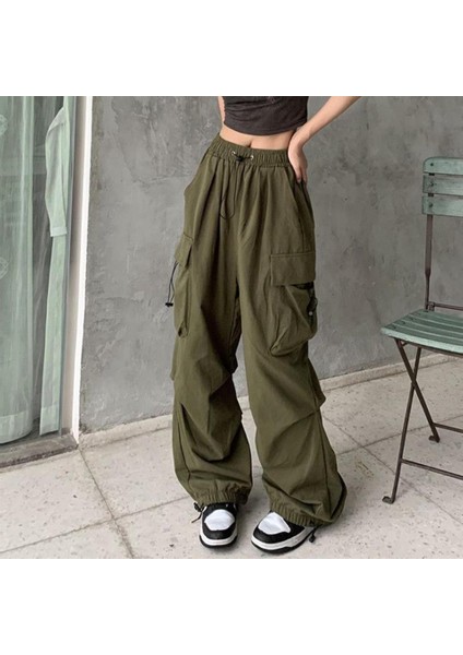 Yeşil Tactical Paraşüt Kumaş Kargo Cepli Oversize Unisex Pantolon modelleri