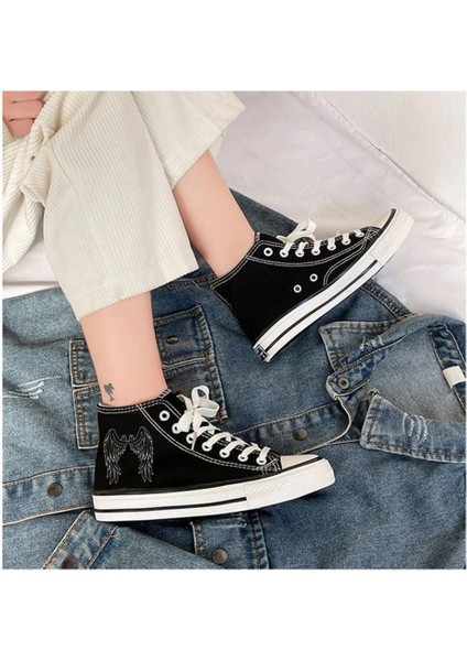 Feathered Wing Baskılı Siyah Unisex Kanvas Ayakkabı