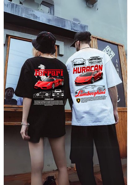 Lamborghini & Ferrari Retro Baskılı T-Shirt