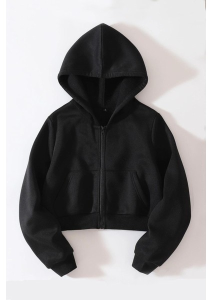 Streetwear Fermuarlı Uzun Kollu Siyah Crop Hırka fiyatları