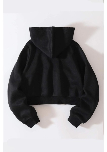 Streetwear Fermuarlı Uzun Kollu Siyah Crop Hırka modelleri