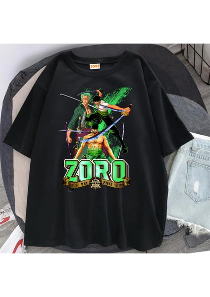 Harajuku Anime One Piece Zoro Siyah Oversize T-Shirt