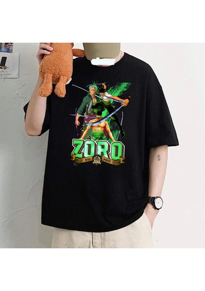Harajuku Anime One Piece Zoro Siyah Oversize T-Shirt fiyatları