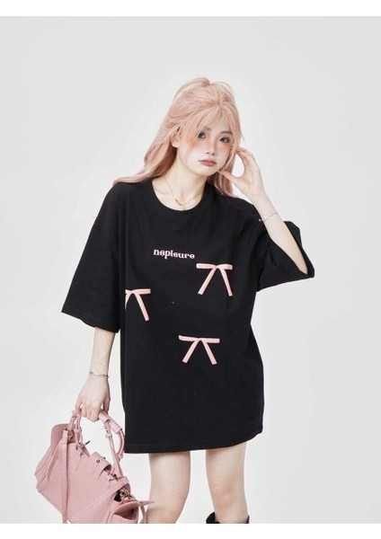 Kurdele Baskılı Oversize T-Shirt