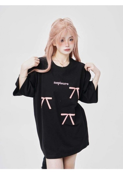 Kurdele Baskılı Oversize T-Shirt