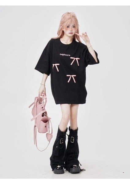 Kurdele Baskılı Oversize T-Shirt