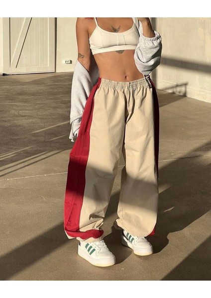 Streetwear Krem Çizgili Eşofman Altı