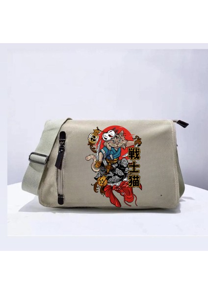 Samurai Cat Unisex Bej Postacı Çantası