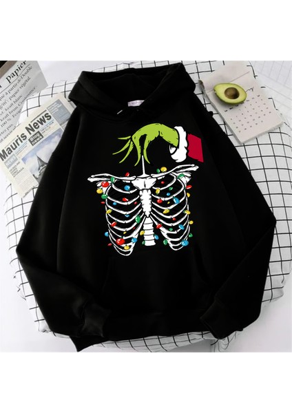 Christmas Gothic Baskılı Siyah Unisex Oversize Kapüşonlu Sweatshirt