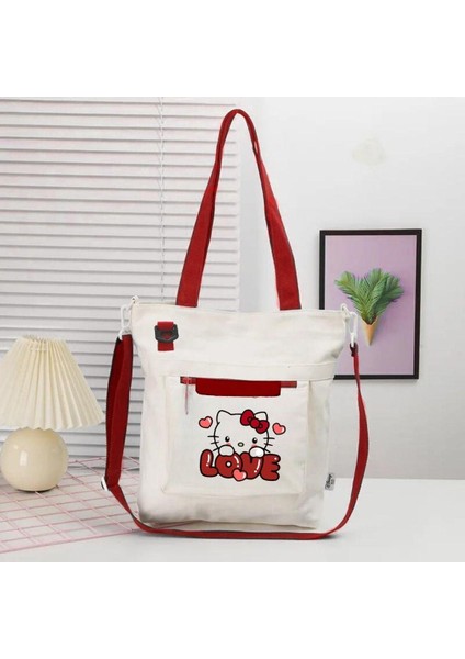 Love Hello Kitty Kırmızı Kanvas Postacı Çantası
