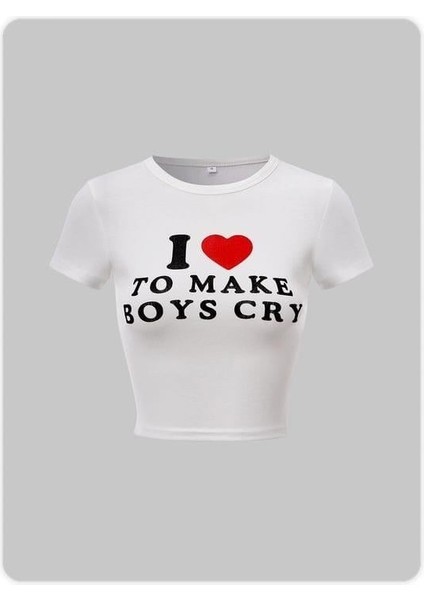 Kemer Boy I Love To Make Boys Cry Baskılı Crop Bluz