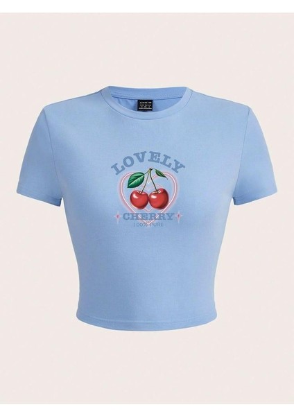 Lovelly Cherry Baskılı Crop Bluz