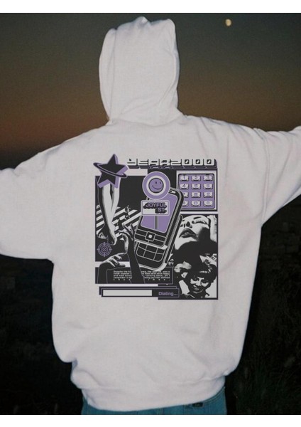 Y2K Girl Baskılı Beyaz Kapşonlu Sweatshirt