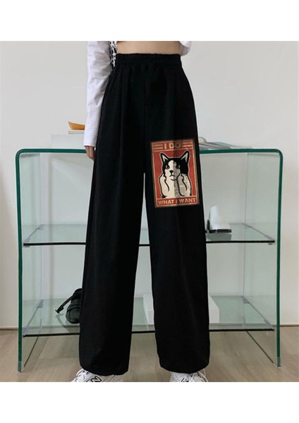 I Do What I Want Baskılı Oversize Unisex Siyah Eşofman Altı