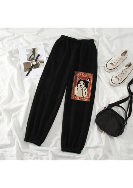 I Do What I Want Baskılı Oversize Unisex Siyah Eşofman Altı