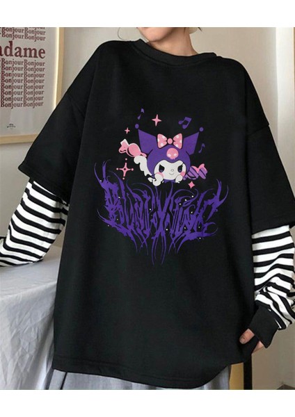 Harajuku Kuromi Gotik Uzun Kollu Oversize T-Shirt