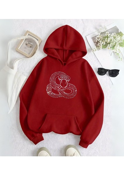 Snake Web Taş Işleme Detail Baskılı Kapşonlu Sweatshirt
