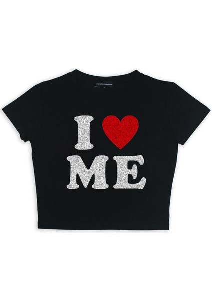 I Love Me Baskılı Siyah Crop fiyatları
