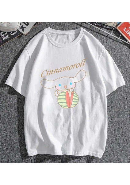 Cinnamoroll & Watermelon Beyaz Unisex Oversize T-Shirt