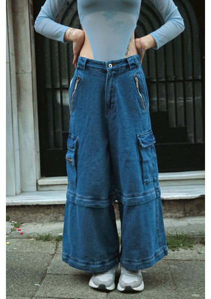 Y2K Plenty Of Pockets Koyu Mavi Detail Pantolon