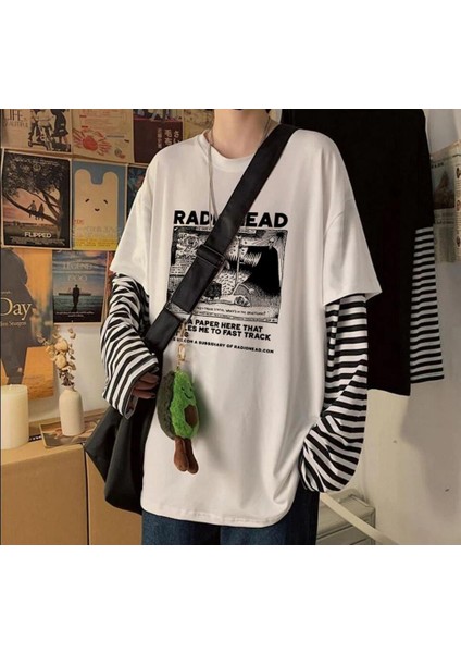 Radiohead Baskılı Fake Sleeves Beyaz T-Shirt