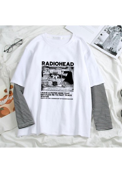Radiohead Baskılı Fake Sleeves Beyaz T-Shirt fiyatları