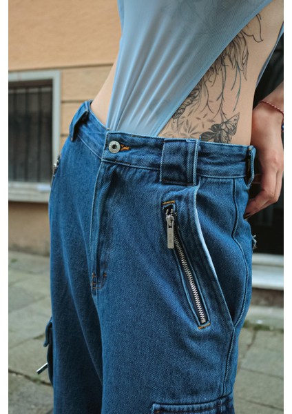 Y2K Plenty Of Pockets Koyu Mavi Detail Pantolon modelleri