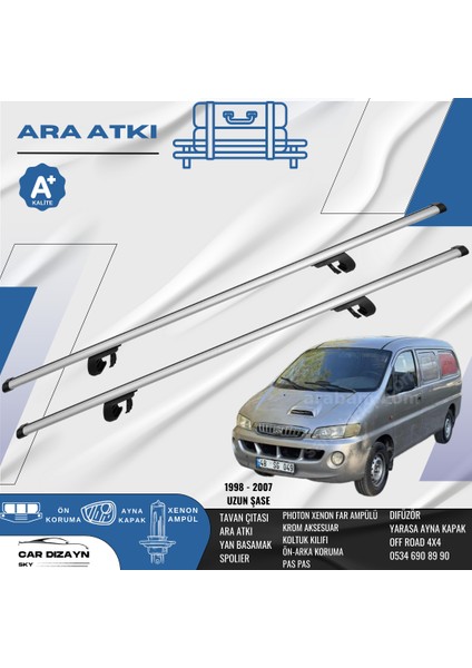 Hyundai Starex Uzun Şase 1998-1999-2000-2001-2002-2003-2004-2005-2006-2007 Oluklu Port Bagaj Ara Atkı Tavan Barı Gri 2 Adet