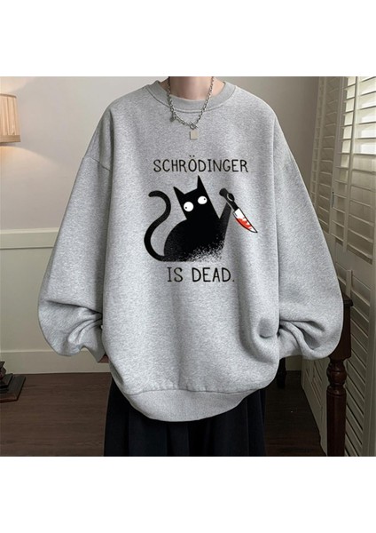 Shrödinger Is Dead Baskılı Gri Unisex Oversize Bisiklet Yaka Sweatshirt