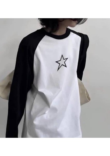 Star Reglan Uzun Kollu Beyaz T-Shirt