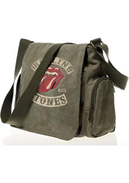 Rolling Stones Vintage Baskılı Unisex Yeşil Postacı Çantası